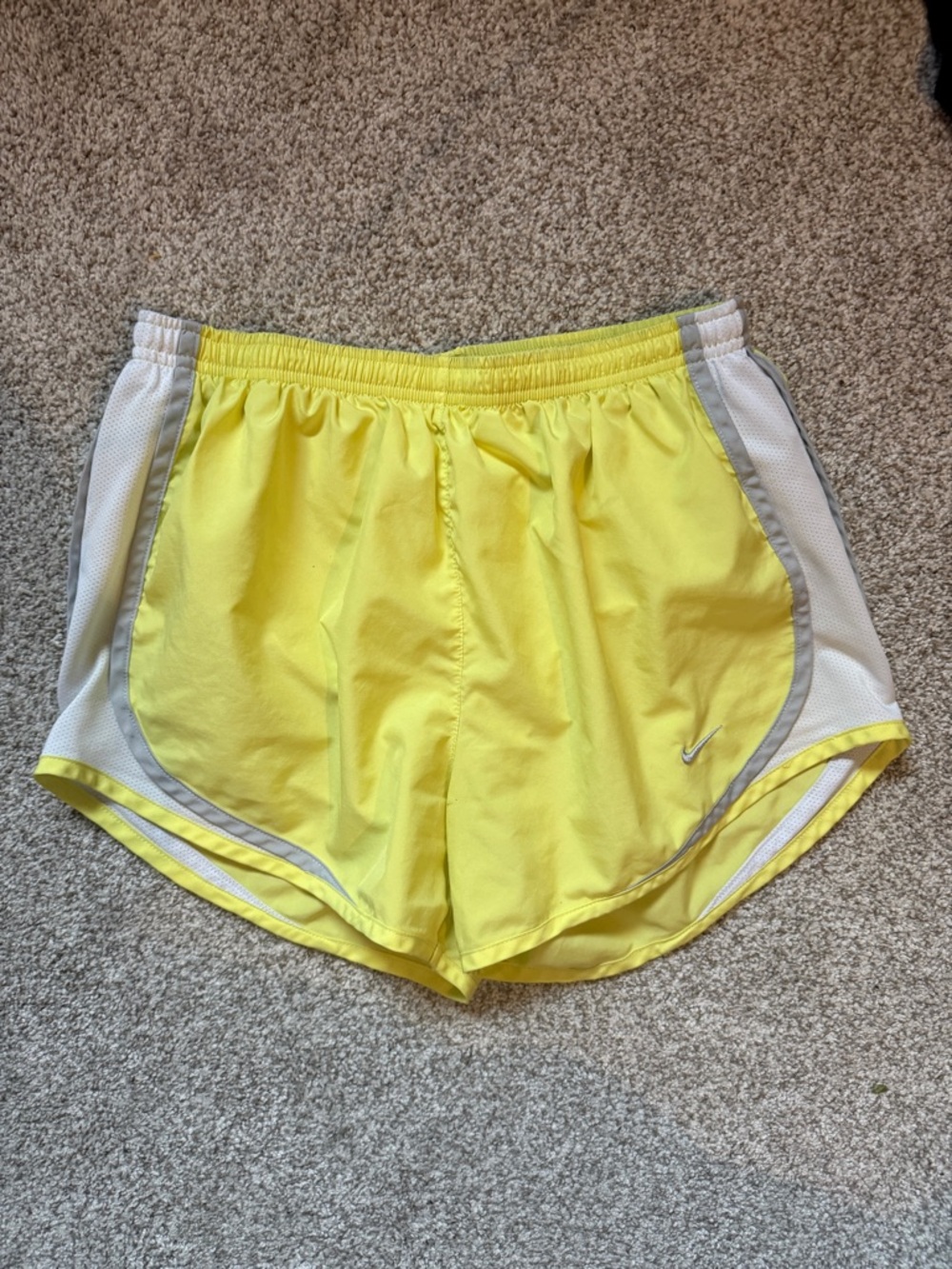 Nike Women's Bright Yellow Athletic Shorts with White Panels